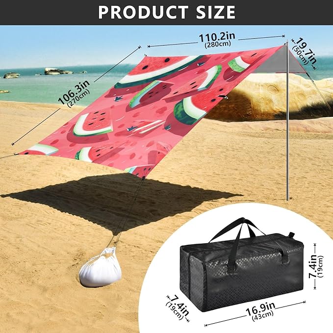ALAZA Red Tasty Watermelons Slices Beach Tent Sun Shelter Portable Canopy Sunshade for Outdoor Camping Picnics Backyard Fun 10x9 ft