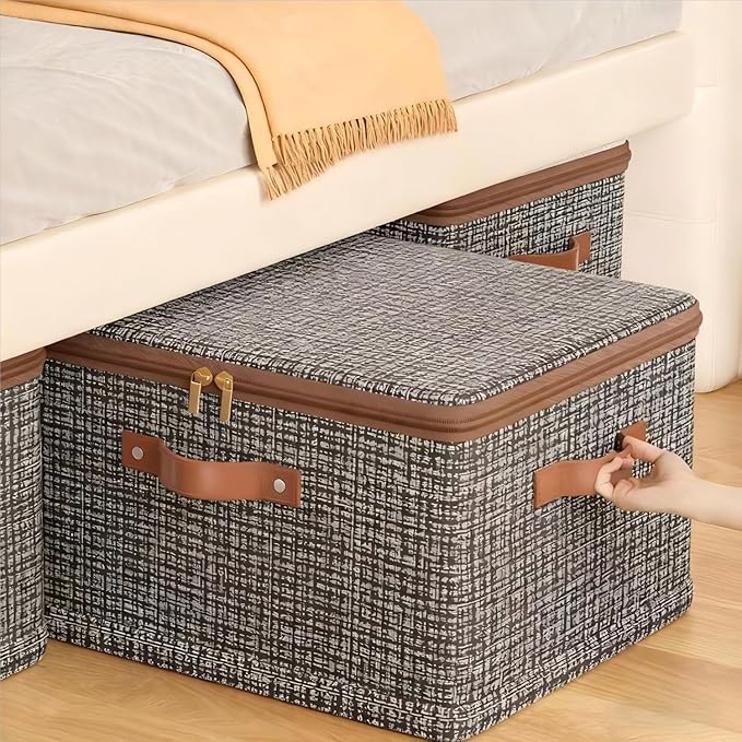 3 Pack 15.8 Quart Fabric Storage Bins with Lid 15x10.2x6.3 in Stackable Closet Organizer Baskets Foldable Polyester Cube Storage with Handles Decorative Organizer Boxes for Shelves Grey