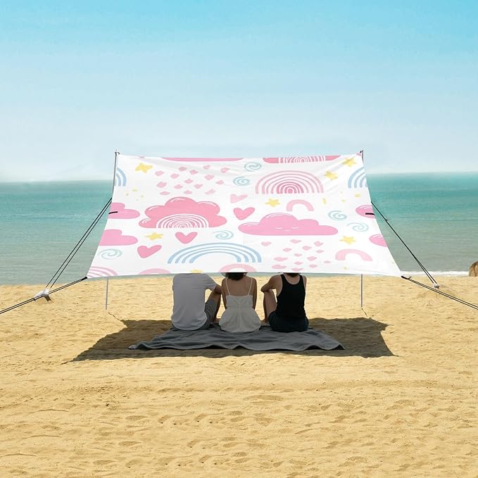 Beach Canopy with Windproof Ropes &amp Sandbags Beach Tent Sun Shade Sun Shelter for Camping Trips Fishing Backyard Fun or Picnics Cloud
