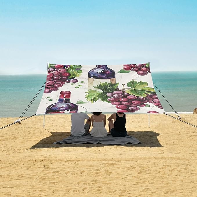 ALAZA Watercolor Red Wine Bottle Grape Seamlss Beach Tent Sun Shelter Portable Canopy Sunshade for Outdoor Camping Picnics Backyard Fun 10x9 ft