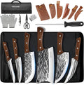 MDHAND Butcher Knife Set Hand Forged Butcher Chef Knife Set with Roll Bag Sharp Heavy Duty Bone Chopper Knives &amp Boning Knife for BBQ Outdoor Camping Meat Cleaver Tools Gifts for Men Women