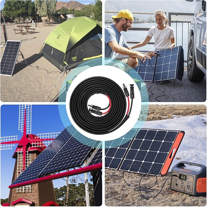 30FT 8AWG Solar Panel Extension Cable with Female &amp Male Connectors Solar Cable for Solar Panels Charge Controllers and Solar Generator (30FT)