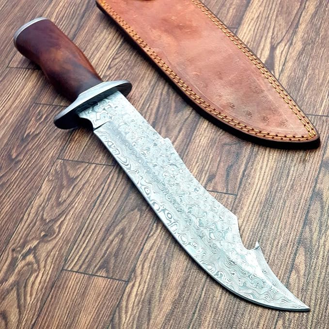 Hk-707 KNIVES Bowie 15.0 Inch Handmade Damascus hunting knife fixed blade Bowie With sheath Wood Handle Camping And survival knife.