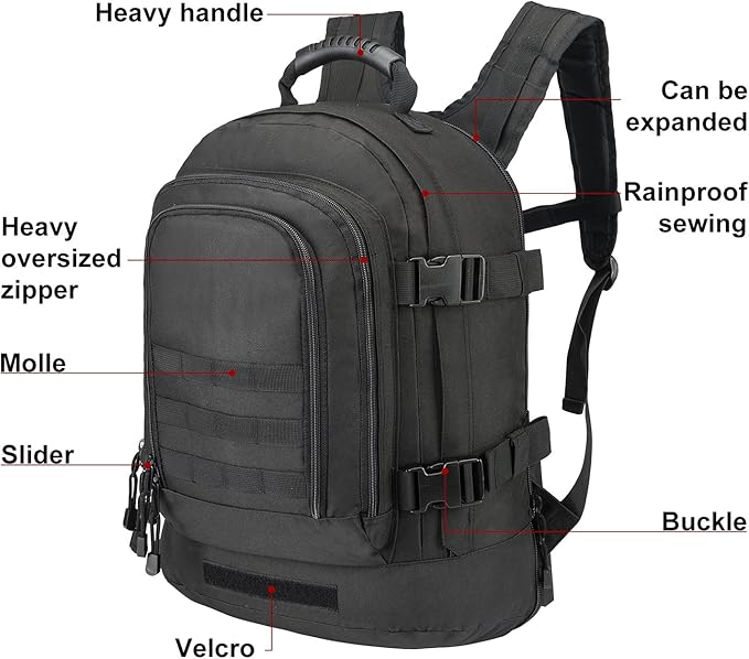 Tactical Backpacks Assault Pack 3 Day Bag Expandable Backpack Out Bag Classic Case Travel Hiking (Black with Belt)
