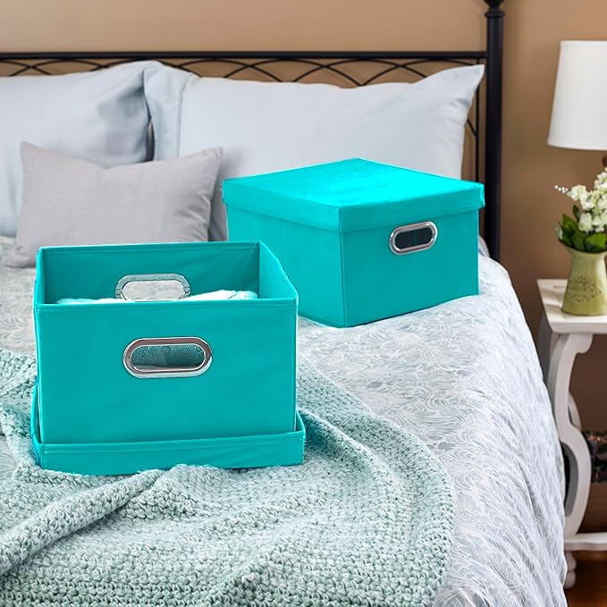 Household Essentials Fabric Storage Boxes with Lids and Handles Aqua