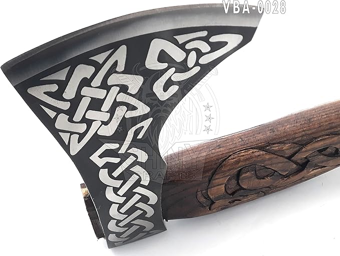 SHINY CRAFTS® Handcrafted Viking Axe – Nordic Engraved Blade with Wooden Handle Unique Gift for Men Collectors and Fantasy Enthusiasts (SCA-28)