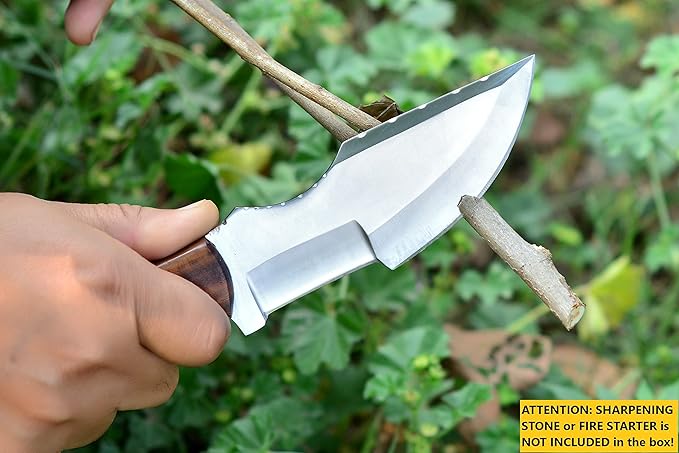 Ottoza D2 Steel Camping Tracker Knife with Wood Handle and Horizontal Carry Leather Sheath – Full Tang Outdoor Hunting Knife 116