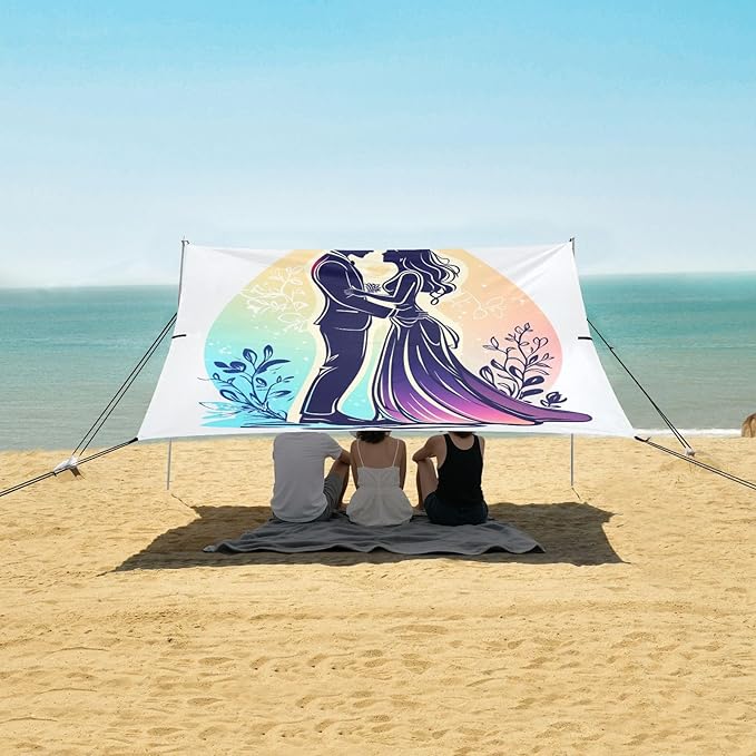 ALAZA Wedding Couple Beach Tent Sun Shelter UPF50+ Protection Beach Shade Canopy w/ 4 Sandbags for Outdoor Camping Fishing Backyard Fun Picnic 10x9 ft