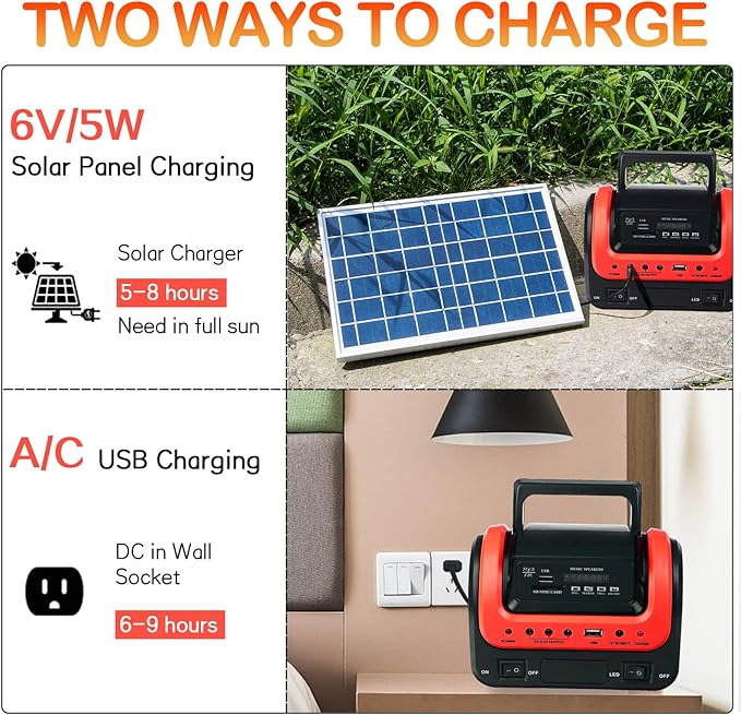 Solar GeneratorPortable Power Station with Solar Panel IncludedLiFePO4 Battery Mini Portable Generator with DC/USB OutletsQuiet Generators LED Flashlight for Home Use Camping(Red)