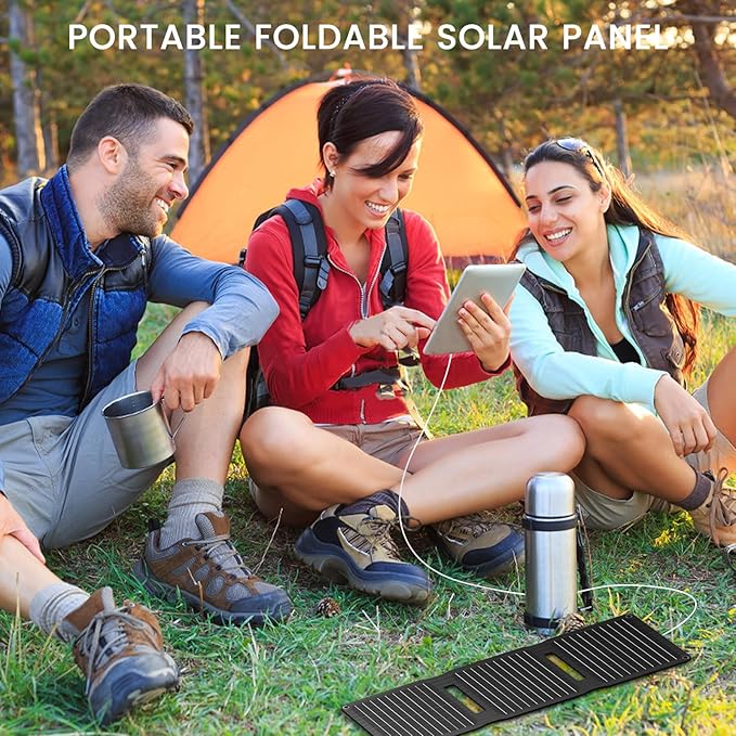 [Upgraded] FlexSolar 20W Portable Solar Panel High Efficiency ETFE Foldable Panels with 5V USB A/USB C Ports IP67 Waterproof Power Emergency Solar Charger for Phone Power Bank Camping Backpacking