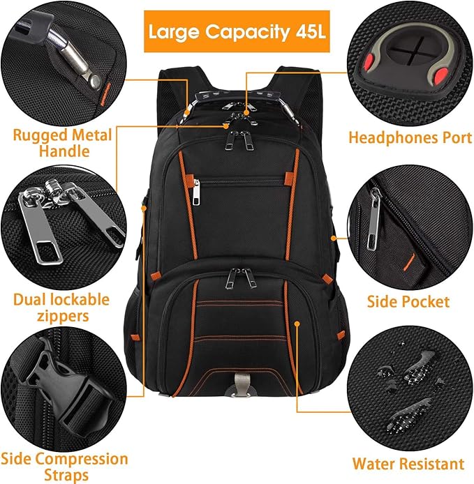 LTINVECK Extra Large BackpackTSA Friendly Travel Laptop Computer Backpack for Men WomenRFID Water Resistant Big Business Backbag Fits 17.3 Inch Laptops