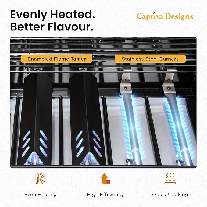 Captiva Designs 6-Burner Propane Gas BBQ Grill with Side Burner &amp Porcelain-Enameled Cast Iron Grate and Plate for Outdoor Barbucue Events 52000 BTU Output740 SQ.IN. Cooking AreaHeavy Duty