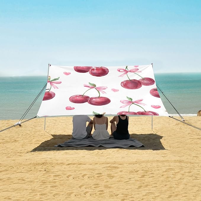 ALAZA Cherry Bow Pattern Beach Tent Sun Shelter Portable Canopy Sunshade for Outdoor Camping Picnics Backyard Fun 10x9 ft