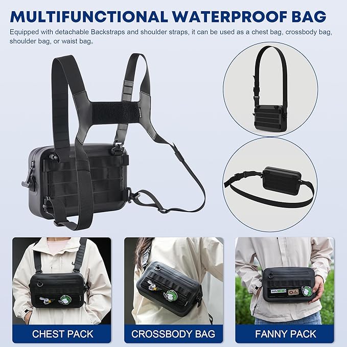 WILD HEART Sports Chest Bag for Men Women Comepletely Waterproof Tactical Chest Pack Multifunction Motorcycle bag for Outdoor Activities