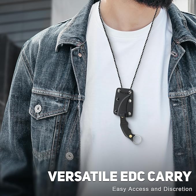 NedFoss VULTURE EDC Neck Knife with Kydex Sheath 2.3 14C28N Steel Fixed Blade Claw Knife with G10 Handle and Adjustable Belt Clip Utility Belt Knives Necklace for Men Women