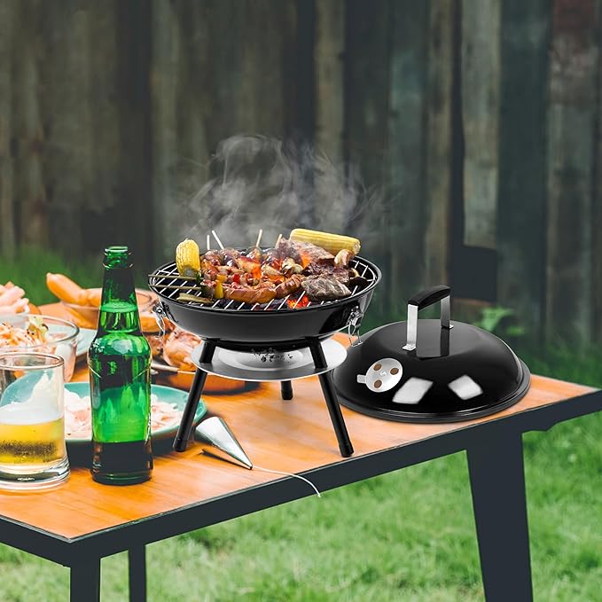 14Inch Portable Outdoor Charcoal Grill Leonyo Small Tabletop BBQ Charcoal Grill Enamel Coated for Backyard Cooking Camping Picnics Garden Beach Black