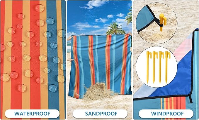 Beach Blanket Waterproof Sandproof Beach Mat 79 X 83/10'x9'for 2-8 Adults Quick Drying Outdoor Picnic Mat Beach Accessories for Travel Camping Hiking