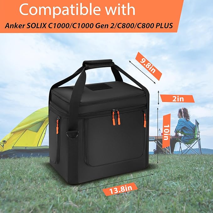 Carrying Case Compatible with Anker SOLIX C1000/C1000 Gen 2/C800/C800 Plus Portable Power Station Bag with Shoulder Strap Portable Generator Cover Compatible for Outside (Black without wheels)