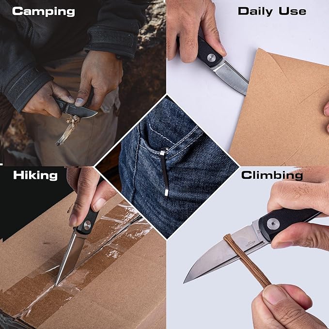 REALSTEEL Luna Lite Slipjoint Folding Pocket Knife - D2 Blade and Coyote G10 Handles - Perfect for Camping Hiking Daily Cutting Tasks - EDC Knife for Men Women (Satin/Black)