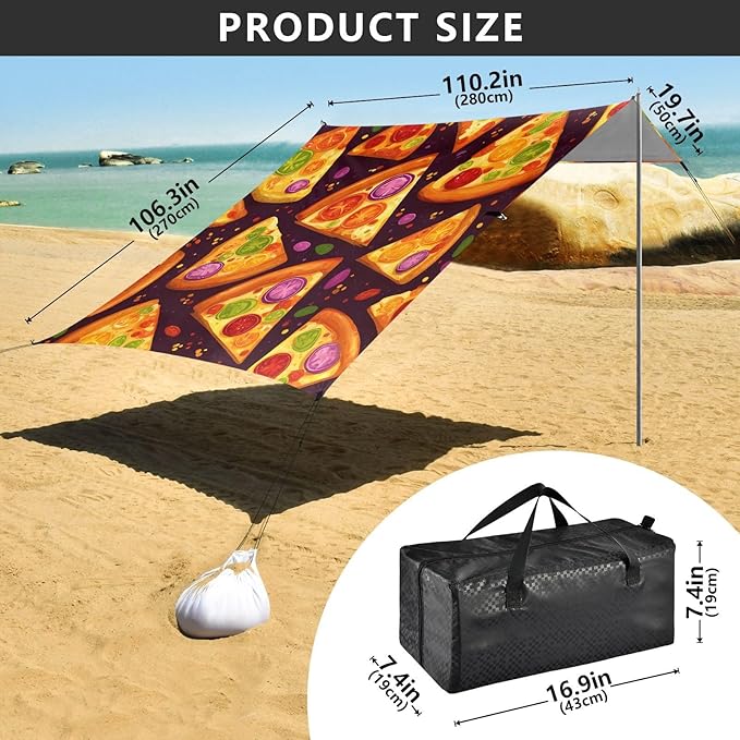 ALAZA Pizza Slice Pattern Beach Tent Sun Shelter Portable Canopy Sunshade for Outdoor Camping Picnics Backyard Fun 10x9 ft