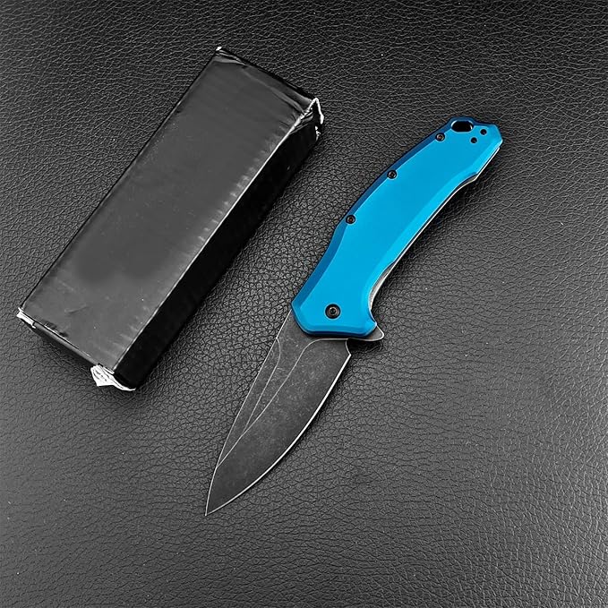 Outdoor Assisted Flipper Folding Pocket Knife 3.23 8Cr13Mov Steel Blade Blue Aluminum Handle EDC Knife for Camping Hiking Fishing Gift