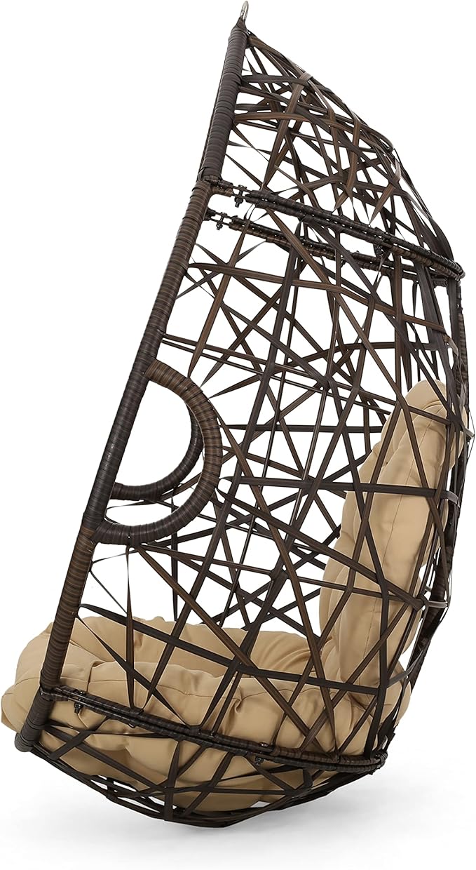 Christopher Knight Home Isaiah Indoor/Outdoor Wicker Tear Drop Hanging Chair (Stand Not Included) Multi-Brown and Tan