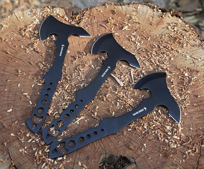 Throwing Axe Set – 3 Pack Balanced Throwing Axes for Target Practice Outdoor Recreation and Competition – Full Tang Stainless Steel Tactical Tomahawks with Nylon Sheath