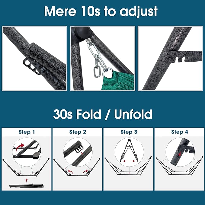 Tranquillo Foldable Hammock Stand Collapsible Camping Hammock and Stand Set 600 lbs Capacity Double Hammock Stand for 2 Persons Premium Steel Stand and Breathable Polyester Hammock Net Peacock