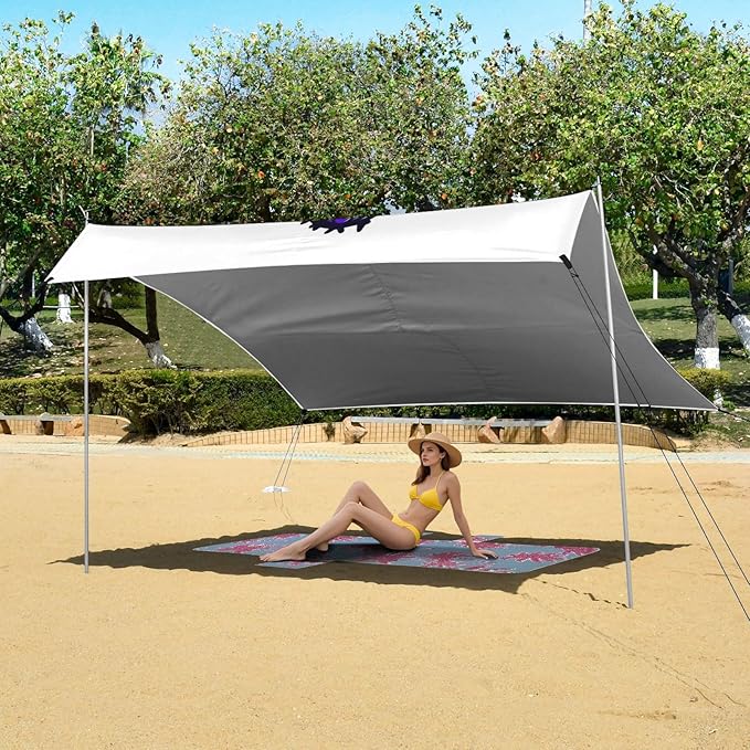 ALAZA Cactus Cacti Rainbow Color Beach Tent Sun Shelter UPF50+ Protection Beach Shade Canopy w/ 4 Sandbags for Outdoor Camping Fishing Backyard Fun Picnic 10x9 ft
