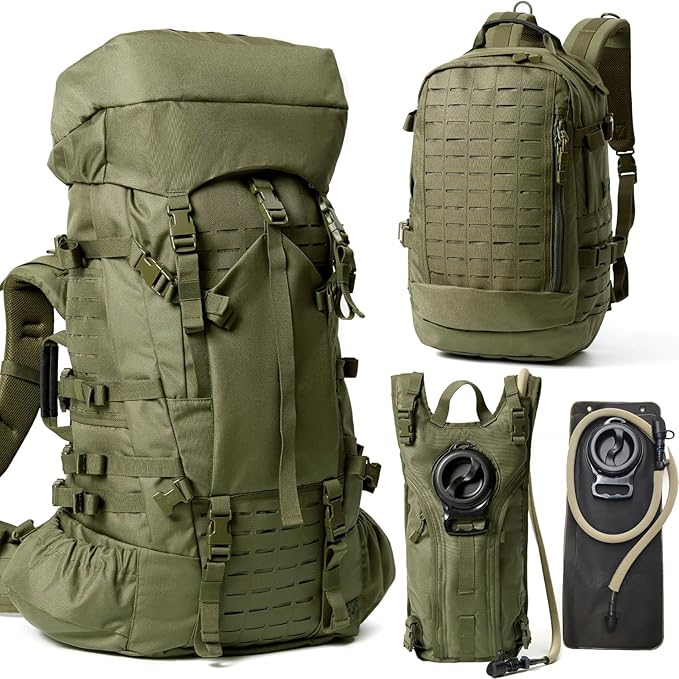 MT Military Army Large Rucksack with Detacheable Assault Backpack Hydration Pack Shoulder Straps and Waist Belt Metal Frame | Detacheable Hydration Pack Shoulder Straps Waist Belt Metal Frame