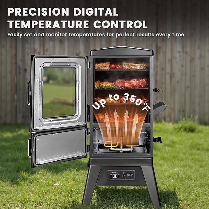 Digital Electric Smoker with Cover LED Display Build in Meat Probe Large Capacity BBQ Smokers 4 Racks Smoke More with 633 sq in Cooking Area