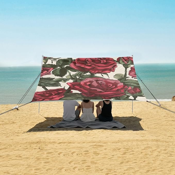 ALAZA Red Roses Sseamless Beach Tent Sun Shelter Portable Canopy Sunshade for Outdoor Camping Picnics Backyard Fun 10x9 ft