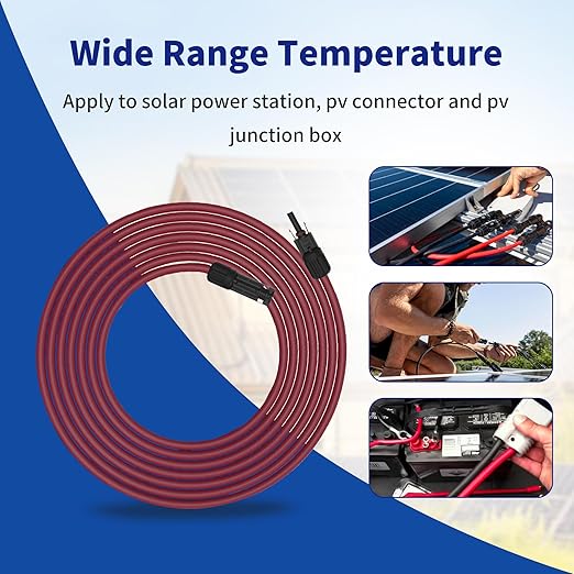 Solar Extension Cable 10AWG 6mm² 328FT PV Panels Wire 10Gauge Adaptor Cables with Female &amp Male Waterproof Connectors for Outdoors Marine Photovoltaic 328Ft (100m) Red