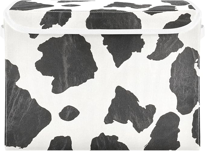 Collapsible Storage Bins with Lids Decorative Fabric Storage Cubes Closet Organizer and Storage Basket Boxes Containers for Clothes Box Chest Nursery Folding Rectangle Classic Cow Print