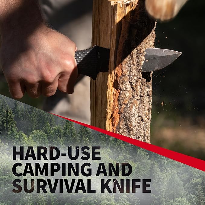 Off-Grid Knives - Backcountry Blackout V2 Fixed Blade with Cryo D2 Blade Steel Full Tang Grippy G10 Scales Kydex Sheath with Lo-Pro Belt Clip Camping Hunting Bushcraft Survival