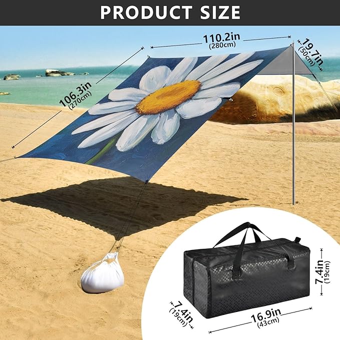 ALAZA Watercolor Spring Flower Daisy Beach Tent Sun Shelter Portable Canopy Sunshade for Outdoor Camping Picnics Backyard Fun 10x9 ft