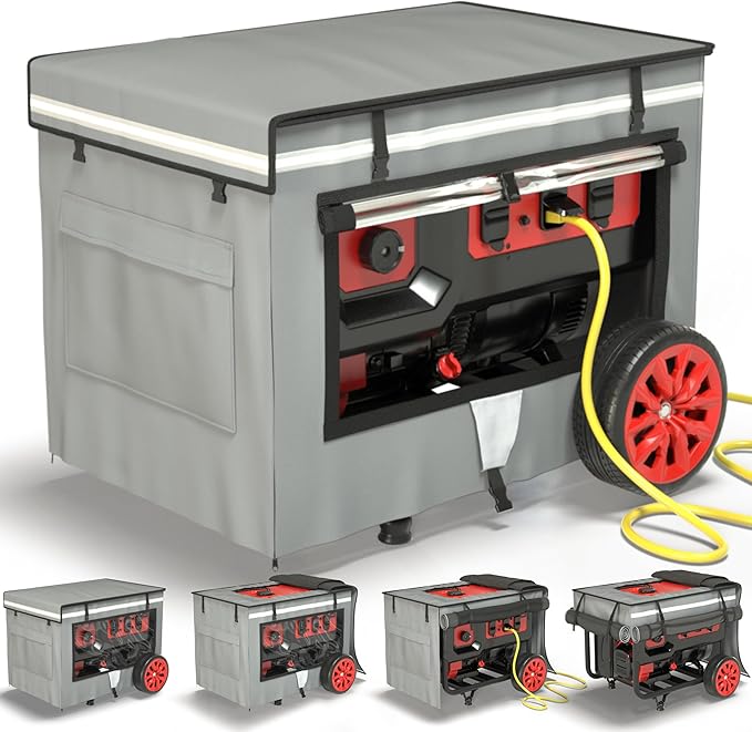 Generator Covers While Running 32x24x24 Inches Generator Covers for Outside Heavy Duty Dustproof/Waterproof 1680+400D Double Layer for 5000W-10000W Frame Generators Grey