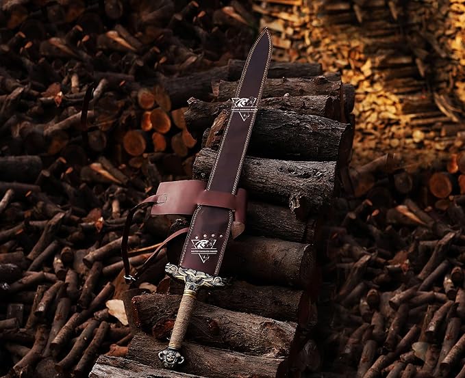 Conan The Barbarian Sword – Real Full Tang Atlantean Swords | 5160 Carbon Steel Brass Fittings &amp Leather Sheath | Medieval Fantasy King Sword Prop | Gift for Him Christmas Viking Gift for Him