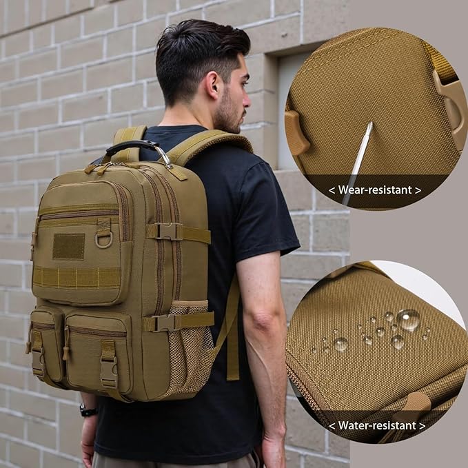Tactical Backpack Military Outdoors Large Capacity Multi-layer Assault Bug Heavy Duty Molle Bag for Travel Outdoors(Khaki)