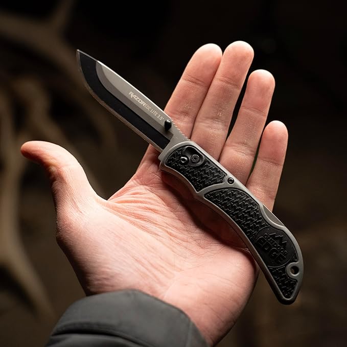 OUTDOOR EDGE 3.5 RazorLite EDC Pocket Knife (Obsidian Black) with Replaceable Blades and Clip Perfect Carry Knive for Camping Hunting and Survival Includes 12 Black Steel Drop Point Blades