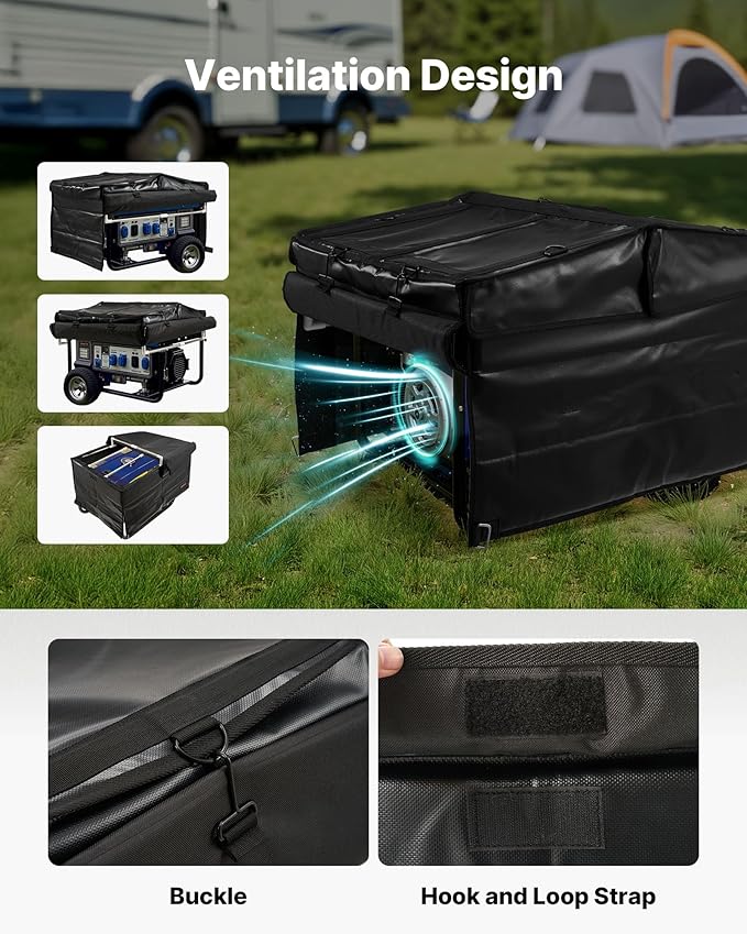VEVOR Generator Running Cover 34 x 26 x 21 Inch Waterproof Universal for Most Generators 3500-12000 Watt Generator Tent while running with Heavy Duty Thicken 420D Oxford Fabric Black