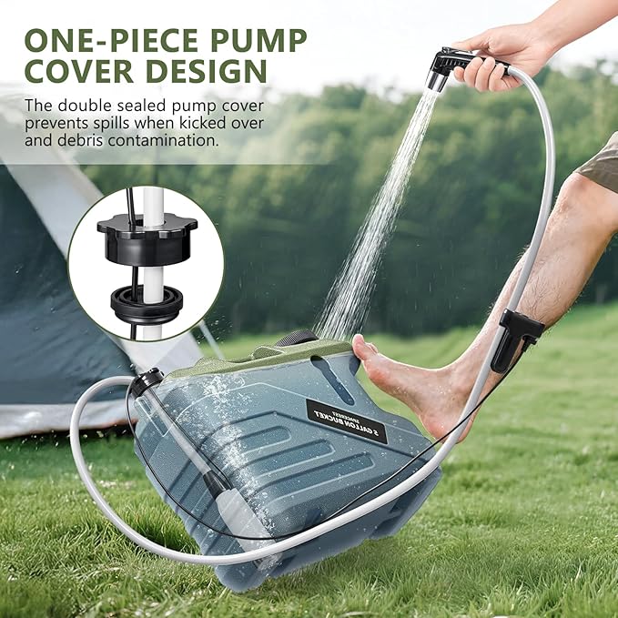 SPACEREST Portable Shower for Camping with Integrated Design – Spill-Resistant Electric Camping Shower 5-Gallon Food-Grade Water Jug for Outdoor Beach Hiking Dog Wash 2 Batteries