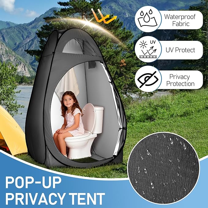 Pop Up Pod - Privacy Shower Tent with Carry Bag Dressing Room Instant Portable Toilet Stall for Camping Beach or Tailgate (Black)