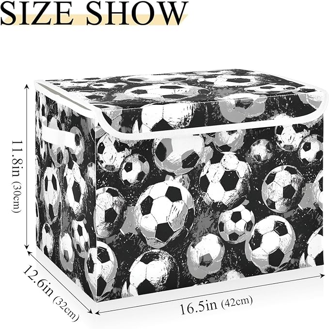Black Soccers Collapsible Storage Bins with Lids Decorative Fabric Cubes Closet Organizer Basket Boxes Containers for Clothes Box Chest Folding Rectangle