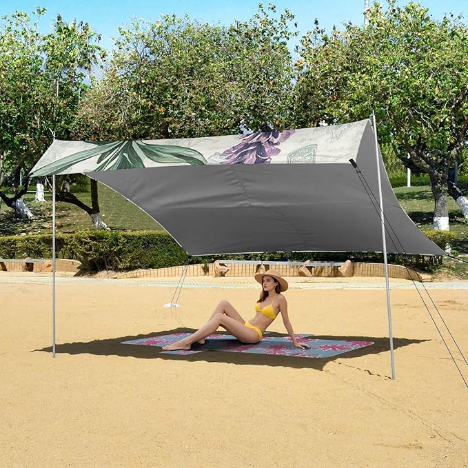 ALAZA Lavender in Retro Stamp Beach Tent Sun Shelter Portable Canopy Sunshade for Outdoor Camping Picnics Backyard Fun 10x9 ft