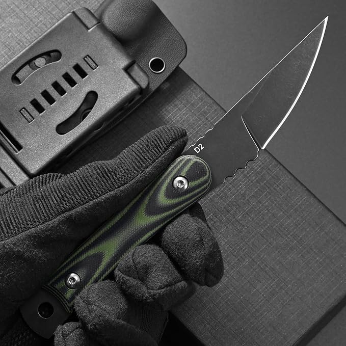 Ccanku C1390 Fixed Blade Knifes 7.3-Inch Outdoor Survival Tools D2 Blade Steel &amp G10 Handle with Kydex Sheaths Clip for Outdoor Activities Camping Bushcraft and Hunting(Black)