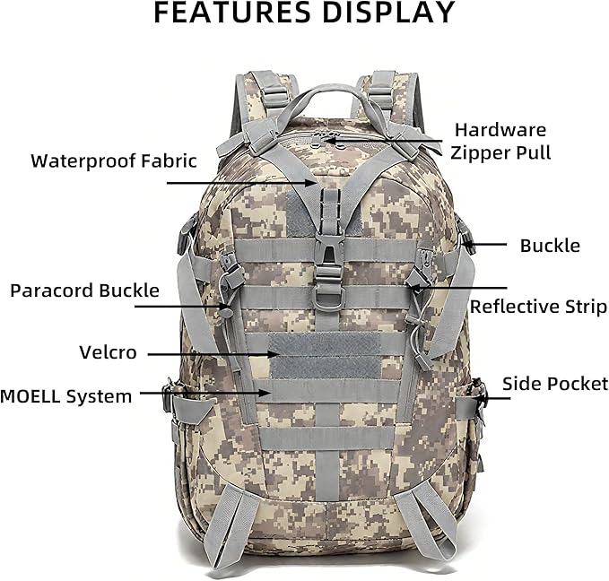 aiGear 25L Waterproof Tactical Backpack - Military Molle Assault Backpack for Men 3-Day Combat Backpack with Water Bottle Holder(25L ACU)