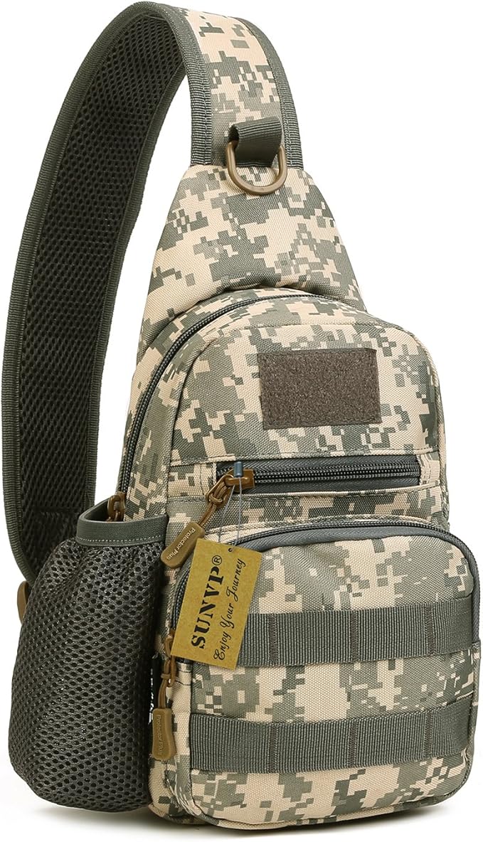 HUNTVP Small Tactical Sling Chest Pack Bag Molle Daypack Backpack Military CrossbodyType1- ACU Camouflage