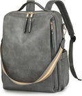 Women’s PU Leather Laptop Backpack Business Travel Shoulder Bag with Laptop Compartment – Multi-Functional Work Bag (Grey)