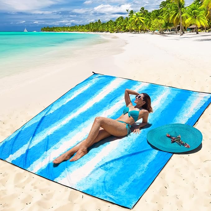 Beach Blanket Waterproof Sandproof Beach Mat 79 X 83/10'x9'for 2-8 Adults Quick Drying Outdoor Picnic Mat Beach Accessories for Travel Camping Hiking